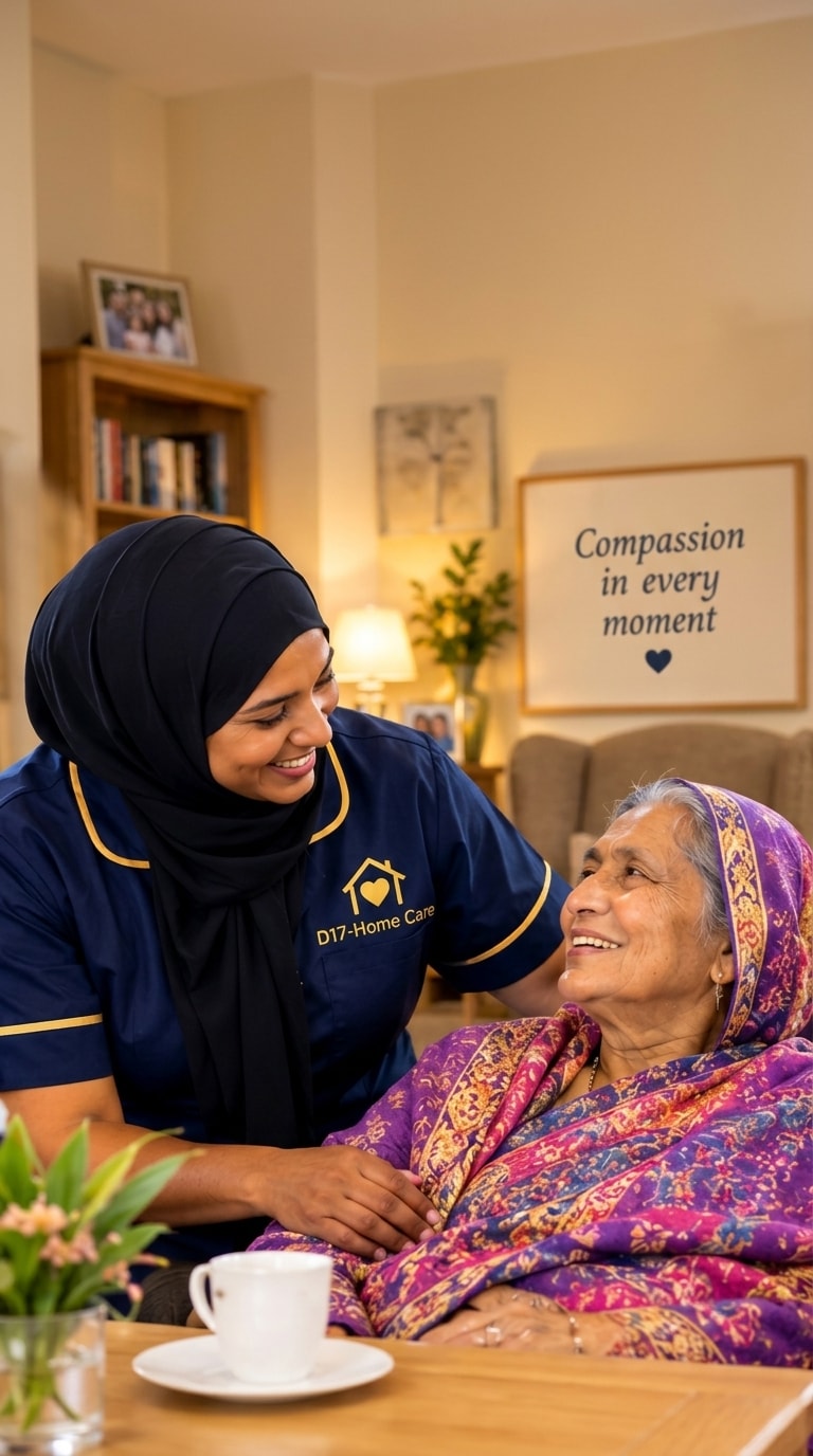 D17-Home Care specialist caring for elderly lady in domestic setting
